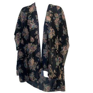 Live‎ 4 Truth Floral Kimono Open Front Cardigan Semi Sheer Size Medium Long Boho